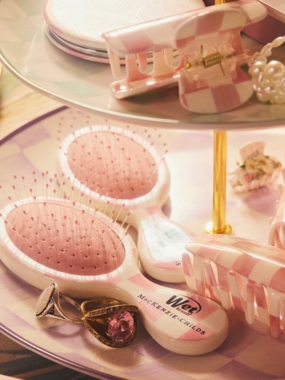 Wet brush x Mackenzie-Childs Mini Detangler White Pink Lavender Spotted Floral - Picture 3 of 16